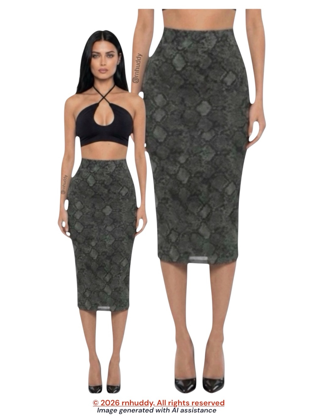 Good American M mesh green snakeskin print midi shirt - Picture 1 of 13